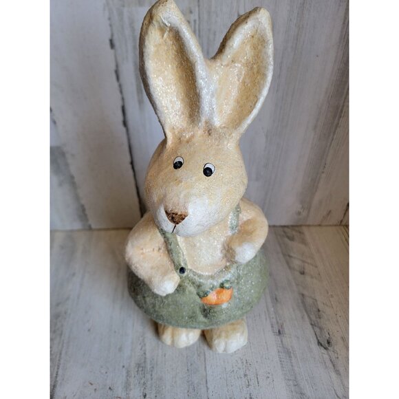 Vintage paper mache rabbit overalls‎ carrot Easter large home decor - Picture 1 of 8